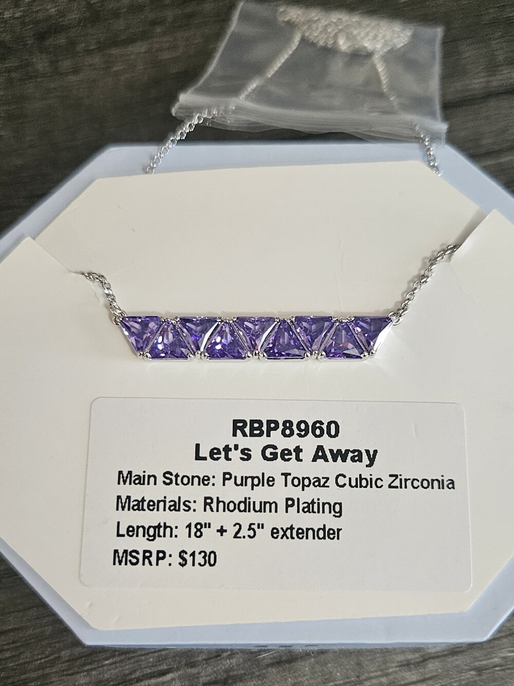 Bomb Party Let's Get Away Purple Topaz Bar Necklace